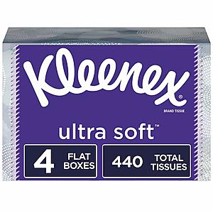 4 pack Kleenex Ultra Soft Facial Tissues, 110 Tissues per Box, $4.09 w/ S&S, $3.66 W/ 5+ items, Amazon