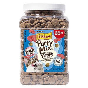 Purina Friskies Natural Cat Treats, Party Mix Natural Yums With Wild Caught Tuna 20oz Canister $6.37 or $6.05 with S&S