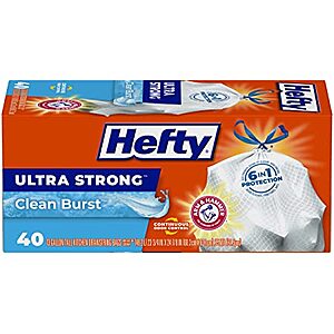 40-Count 13-Gallon Hefty Ultra Strong Tall Kitchen Trash Bags (White, Clean Burst) $5.62 w/ S&S + Free Shipping w/ Prime or on orders over $25