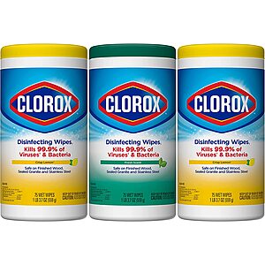 3-Pack 75-Count Clorox Disinfecting Wipes $8.52 w/ S&S + Free Shipping w/ Prime or on orders over $25