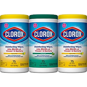 3-Pack 75-Count Clorox Disinfecting Wipes $6.32 w/ S&S + Free Shipping w/ Prime or on orders over $25