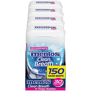 4-Pack 150-Piece Mentos Clean Breath Sugarfree Hard Mints (Intense Peppermint) $9.26 w/ S&S + Free Shipping w/ Prime or on orders over $35