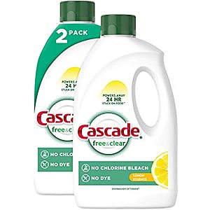 Amazon: 2 count 60oz Cascade Free & Clear Gel Dishwasher Detergent Liquid Gel, Lemon Essence: $12.14 or lower