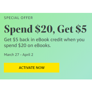 Amazon: Get $5 back in eBook credit when you spend $20 on eBooks (March 27 - April 2) - YMMV