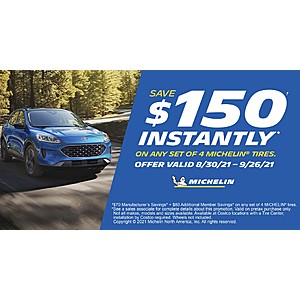 Costco Tires - Save $150 off set of Michelin tires through September 26