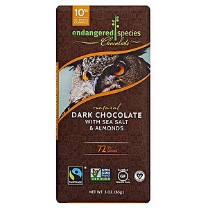 Endangered Species Dark Chocolate (Sea Salt & Almond) 72% Cocoa Bar $2.07 each (Add-On)