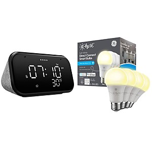 Lenovo Smart Clock Essential - Gray and C by GE - Soft White Direct Connect (4 A19 Smart LED Light Bulbs), 60W Replacement - White $29.99 @ Best Buy