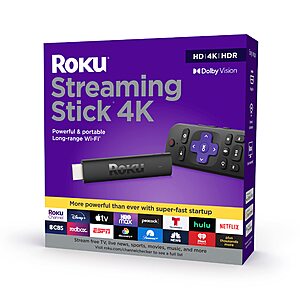 Roku Streaming Stick 4K 2021 Streaming Device 4K/HDR/Dolby Vision with Roku Voice Remote and TV Controls $26.99