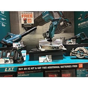 Makita 4 battery combos | 36v cordless 10" miter saw xsl06pt $400 | 36v Recip saw $250 | 36v worm drive style saw $250 @ HomeDepot In Store YMMV