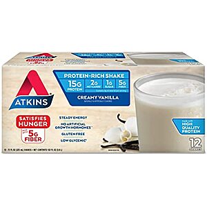 12-Pack 11-oz Atkins Gluten Free Protein-Rich Shake (various) $8.59 or less w/ S&S