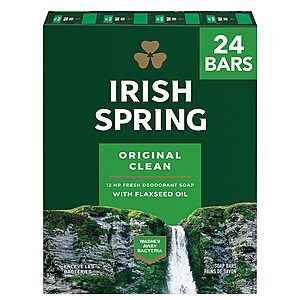 Prime Members: 24-Count 3.7-Oz Irish Spring Men's Deodorant Bar Soap (Original Scent) $6 w/ Subscribe & Save + Free S/H