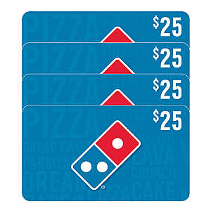 $100 Domino's Gift Card - Four $25 Cards (Email delivery) $80 @Costco