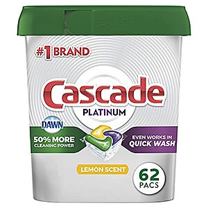 62-Count Cascade Platinum Dishwasher Pod (Lemon) $11 w/ Subscribe & Save