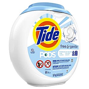 81-Ct Tide PODS Free & Gentle Laundry Detergent Soap Pods + $15 Amazon Credit 3 for $46.25 w/ Subscribe & Save