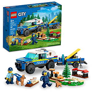 197-Piece LEGO City Mobile Police Dog Training w/ SUV Car, Trailer, Obstacle Course & Puppy Figures $19  + Free S&H w/ Walmart+ or $35+