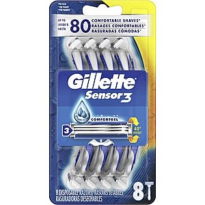 8-Count Gillette Sensor3 Men's Disposable Razors $5.54