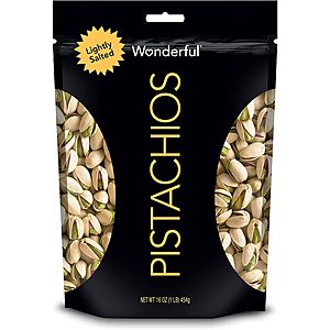 Wonderful Pistachios Roasted &, Resealable Bag, Lightly Salted, 16 Oz - $5.69 w/5% S&S at Amazon