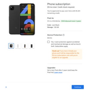 Google Fi: Get a new Pixel 4a for $216 ($9/mo phone subscription)