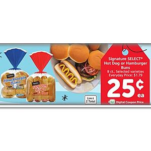 So Cal Albertsons & Vons 8 pack Hamburger or Hot Dog Buns $.25 with digital coupon through 9/5/2023