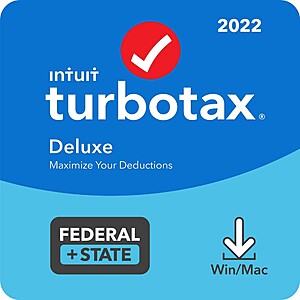 TurboTax Deluxe 2022 Federal and State Tax Software (Win/Mac Download) $48