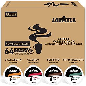 Lavazza Coffee K-Cup Pods Variety Pack for Keurig Single-Serve Coffee Brewers, 64 Count , Value Pack, Notes of: fruits, flowers, chocolate, carmel, citrus $19.87