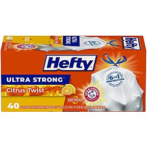 40-Count 13-Gallon Hefty Ultra Strong Tall Kitchen Trash Bags (Citrus Twist) $5.60 & More