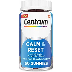 Centrum Calm & Reset, Calm Gummies with KSM-66 Ashwagandha, Vitamin B12 and Vitamin B6 - 60 Adult Gummies - $6.83 at Amazon