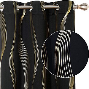 2-PK Deconovo Golden Wave Printed Blackout Curtains -$8.56~$14.70 + Free Shipping w/ Prime or Orders $25+