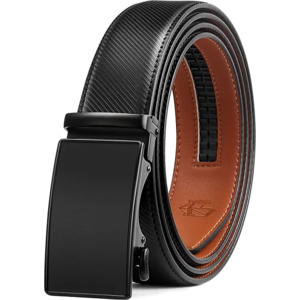 Zitahli Ratchet Belt with 1 3/8" Premium Leather, Slide Belt with Easier Adjustable Automatic Buckle, Trim to Fit Size 28"-52"