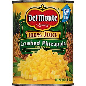Del Monte Cans: 12-Count 20-Oz Crushed Pineapple in Juice $15 & More w/ S&S