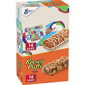 28-Count Reese's Puffs & Cinnamon Toast Crunch Cereal Treats Bars $4.55 w/ Subscribe & Save