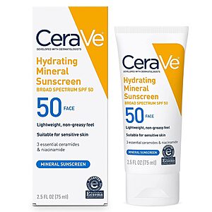 2.5-Oz CeraVe 100% Mineral Sensitive Skin Face Sunscreen (SPF 50) $7.59 w/ S&S + Free Shipping w/ Prime or on $35+