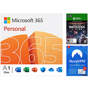 Select Locations: 1-Yr Microsoft 365 Personal + Nord VPN + Watch Dogs (Xbox Digital) $35 & More + Free S/H