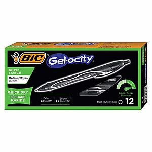 BIC Products: 12-Count Gel-ocity Quick Dry Retractable Gel Pens (Black) $5.65 & Many More