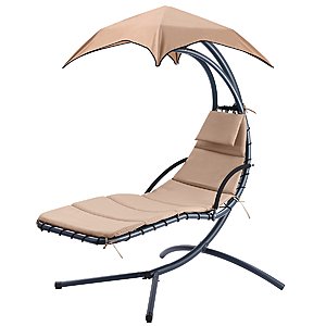 Hanging Rocking Sunshade Canopy Chair Chaise Umbrella Lounge Arc Patio Padded Cushions, Grass Green $115.99