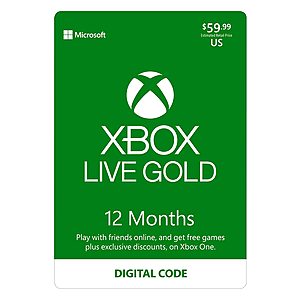 12-Month Xbox Live Gold Membership (Digital Code) $50