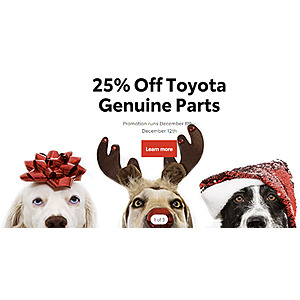 Toyota Autoparts Center Online Sale: 25% off Toyota Genuine Parts + Free Shipping on $75 (Dec 8 -12)