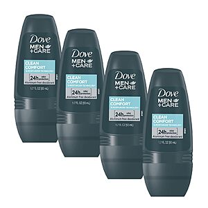 4-Pack 1.7-Oz Dove Men + Care Clean Comfort Roll On Deodorant (Aluminum Free) $3.26 ($0.82 each) w/ S&S + Free Shipping w/ Prime or on $35+