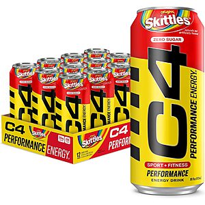 12-Pack 16-Oz Cellucor Skittles C4 Energy Carbonated Zero Sugar Energy Drinks (Various Flavors) From $16.09 ($1.34 Ea) w/ S&S + Free Shipping w/ Prime or on $35+