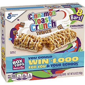 8-Count Cinnamon Toast Crunch Breakfast Cereal Treat Bars $1.50 (.19c Ea) w/ S&S + Free Shipping w/ Prime or on $35+