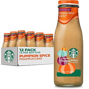 Starbucks Frappuccino Pumpkin Spice, 13.7oz fl oz Bottles (12pk)~$21.25 @ Amazon~Free Prime Shipping!