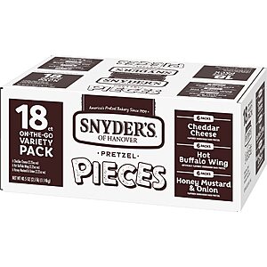 Snyder's of Hanover Pretzel Pieces, Variety Pack of Pretzels Individual Packs, 2.25 Oz, 18 Ct (Pack of 18)~$12.74 @ Amazon~Free Prime Shipping!