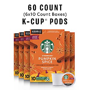 Starbucks K-Cup Coffee Pods—Pumpkin Spice Flavored Coffee—100% Arabica—Naturally Flavored—10 Count (Pack of 6)~$24.16 @ Amazon~Free Prime Shipping!