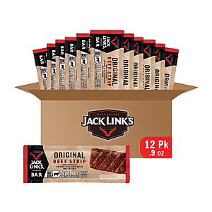 Jack Link's Beef Jerky Bars, Original - 7g of Protein and 80 Calories Per Bar, Made with Premium Beef, No added MSG, 0.9 Ounce (Pack of 12)~$11.99 @ Amazon~Free Prime Shipping!