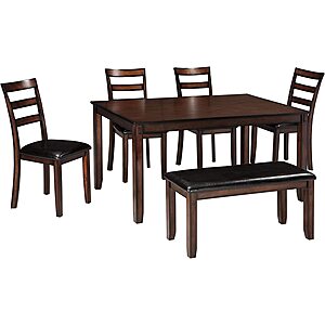 Signature Design by Ashley Coviar 6 Piece Dining Set, Includes Table, 4 Chairs & Bench, Dark Brown - $343.88