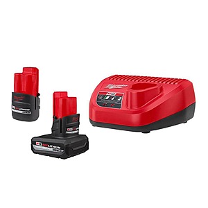 Milwaukee M12 12-Volt Lithium-Ion High Output XC 5.0 Ah and CP 2.5 Ah Battery Packs and Charger Starter Kit $99