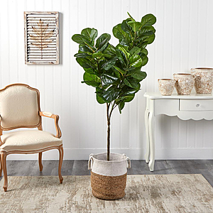 Nearly Natural 6 ft. Green Fiddle Leaf Fig Artificial Tree in Handmade Natural Jute and Cotton Planter-T2917 - $85.30