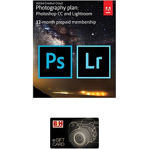 Adobe Creative Cloud Photography Plan with 20GB Cloud Storage (12-Month Subscription, Download Card) and $25 B&H Gift Card $119.88