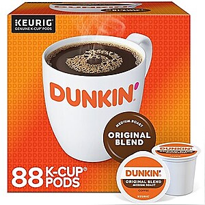 Dunkin' Original Blend Coffee Keurig® K-Cup® Pods, Medium Roast, 88/Carton only $34.99 (40 cents each) at Staples, Online or In Store