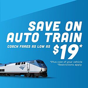Amtrak Auto Train Flash Sale: One-Way Coach Fares from Northeast to Florida from $19 + Cost of Vehicle (Travel through September 4, 2023)